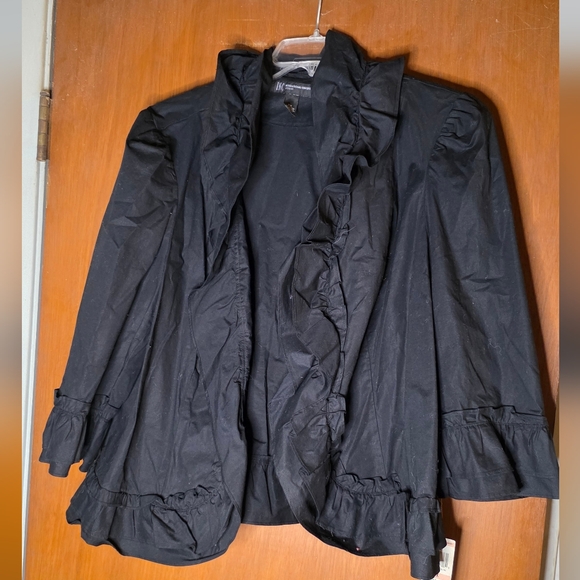 INC International Concepts 2X Black Ruffle Open Front Jacket Cotton Blend NWT - Picture 6 of 6